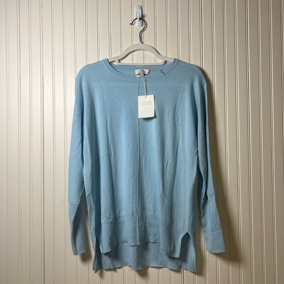Pastel Blue Cashmere Long Sleeve Hi-Low Crewneck Softgirl Cozy Comfortcore Chic - Picture 9 of 12